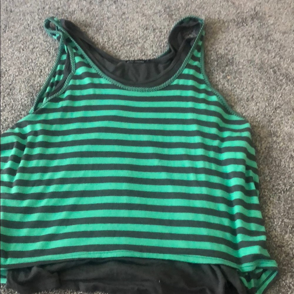 Ella Moss two-in-one green and grey stripe top